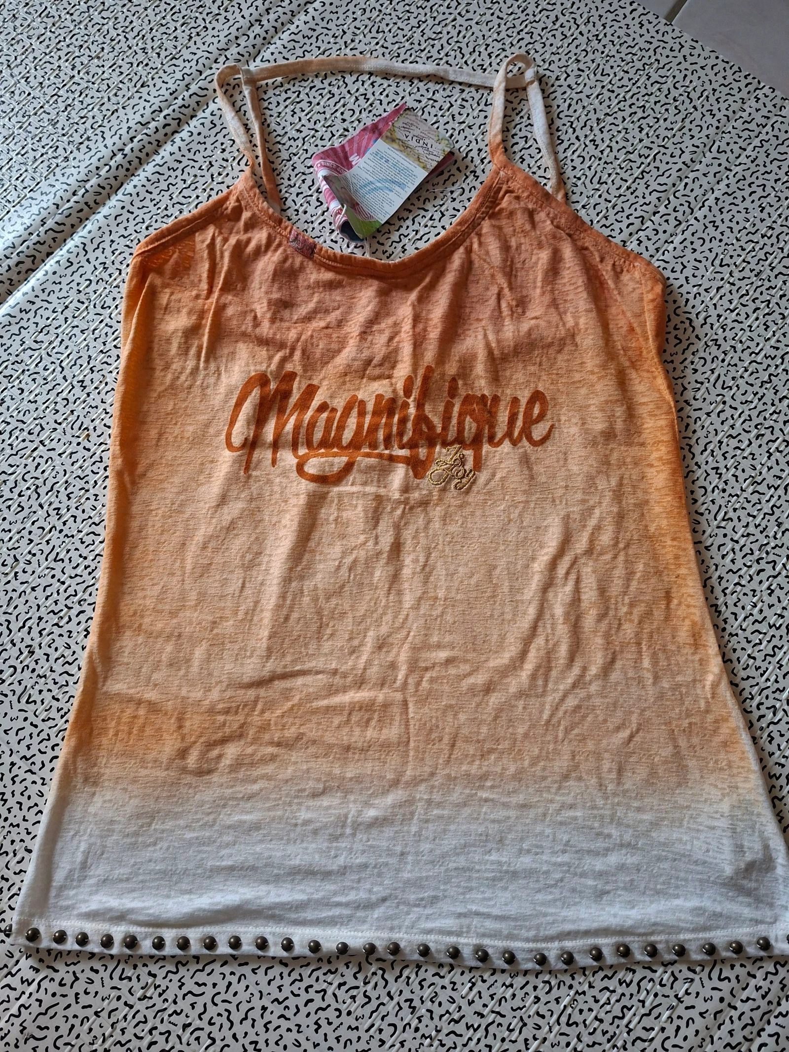 Débardeur jn Joy orange dégradé blanc "Magnifique" Neuf avec étiquette – Taille M